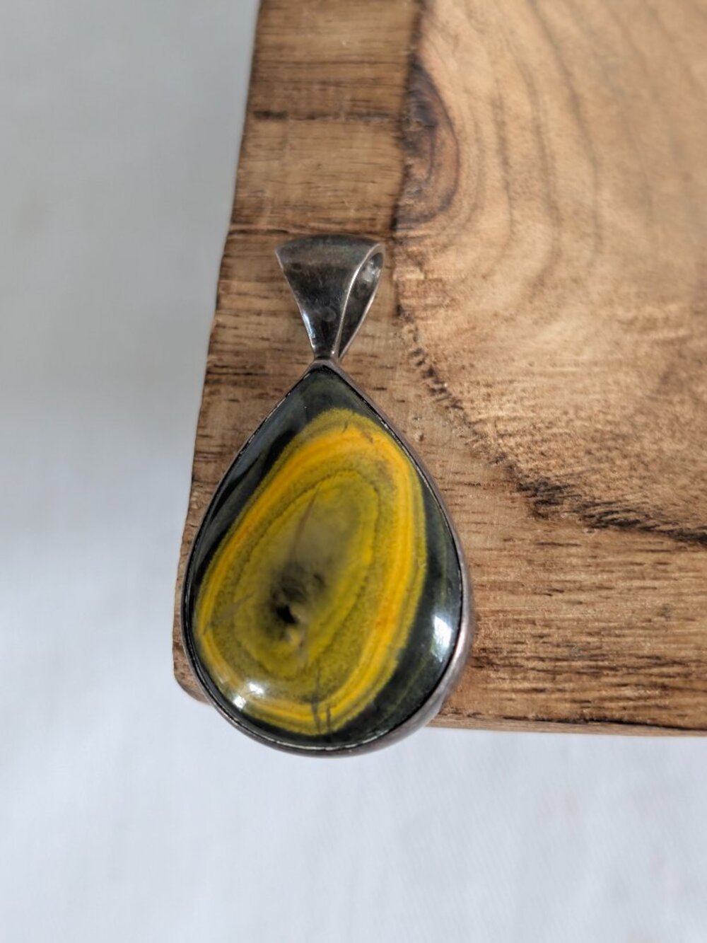 Vintage Signed Starborn Bumblebee Jasper Bullseye Pendant Sterling Silver